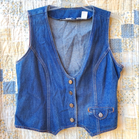 Vintage Tops - Vintage 1970s Denim Blue Jean Vest Small Medium